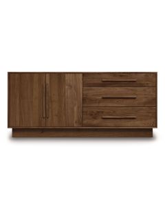 American-made Moduluxe 3-Drawer Credenza, Left or Right Doors in walnut, available at The Stated Home